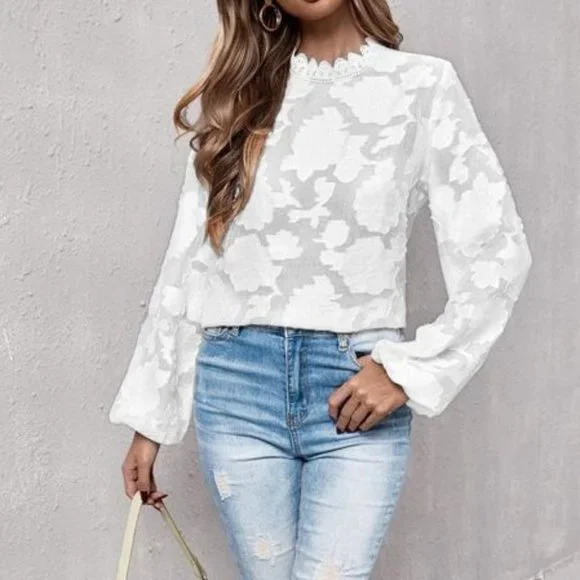 Classic Oblique Leaf Print Blouse Top fall winter - Picture 5 of 8